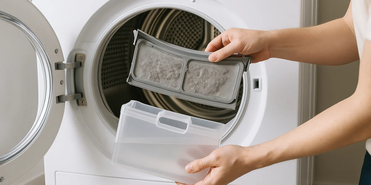 Intretinere uscator de rufe - curatare filtru de scame si golire rezervor de apa