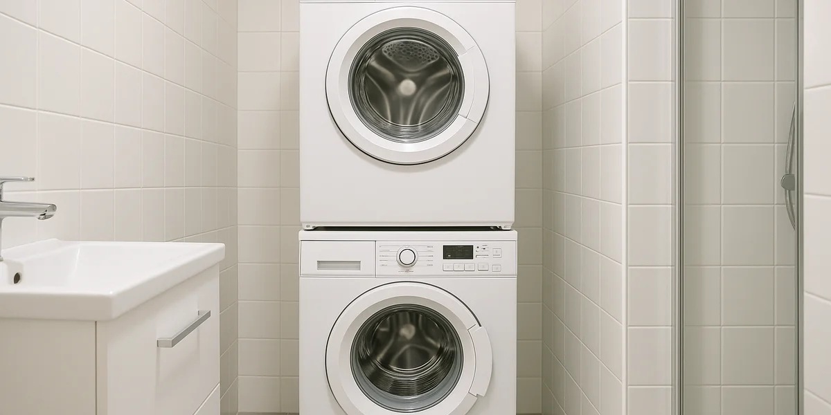 Uscator de rufe montat pe masina de spalat cu kit stacking - economie de spatiu